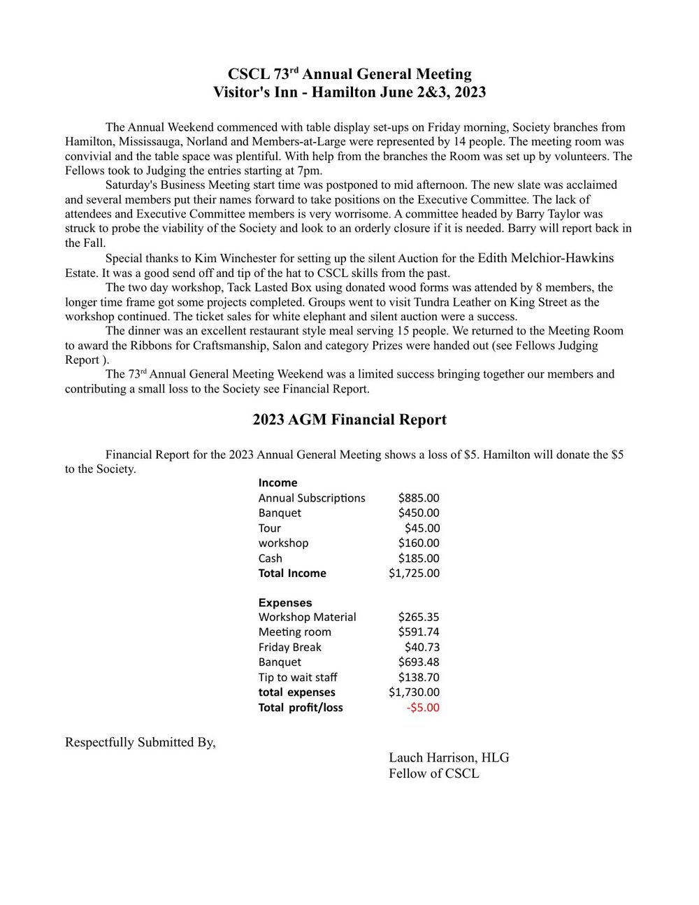 73rd Annual General Meeting — Report — first page of the original PDF