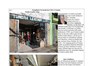 Nine pages from the Norwegian craft magazine Lær, Sko og Skinn, No. 1, 2015: pages 8–9, 14–15, 19, 27–28, and the interview's attachment pages 1–2, the first page of the original