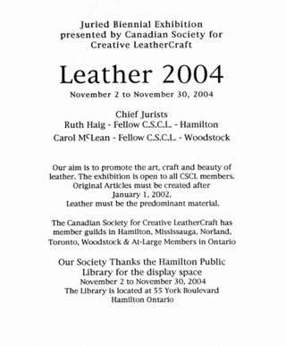 Leather 2004 — Juried Biennial Exhibition, Hamilton Public Library &mdash; the first page of the original