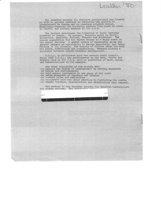Leather ’80 — the Society’s page from the exhibition catalogue &mdash; the first page of the original