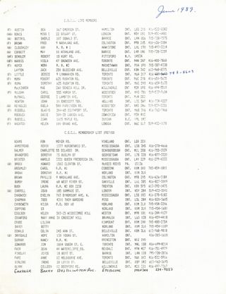 First page of Society membership list, 1989