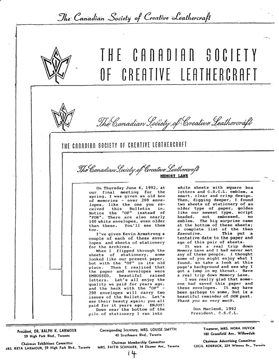 Canadian Leathercraft – Fall 1992 – Newsletter by CSCL, page 12 — photograph 1
