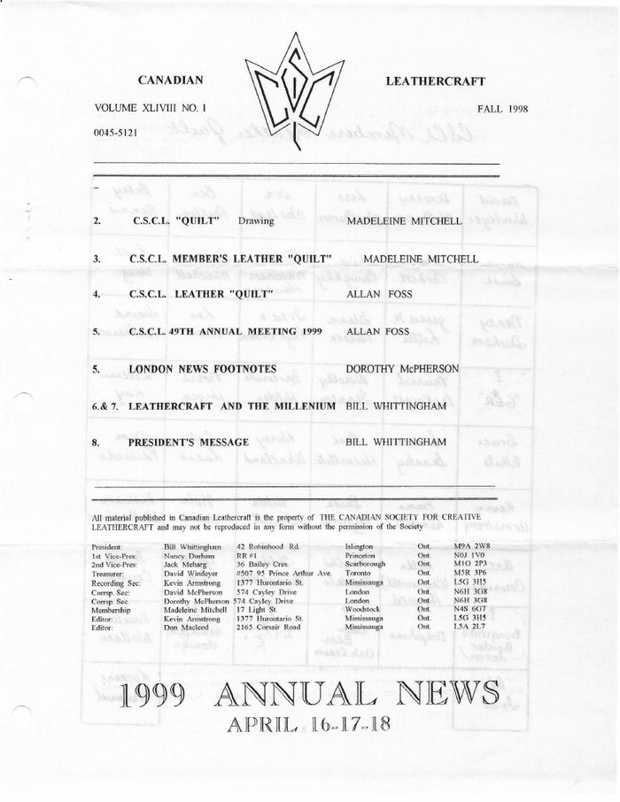 Canadian Leathercraft – Fall 1998 – Newsletter by CSCL — lead photograph