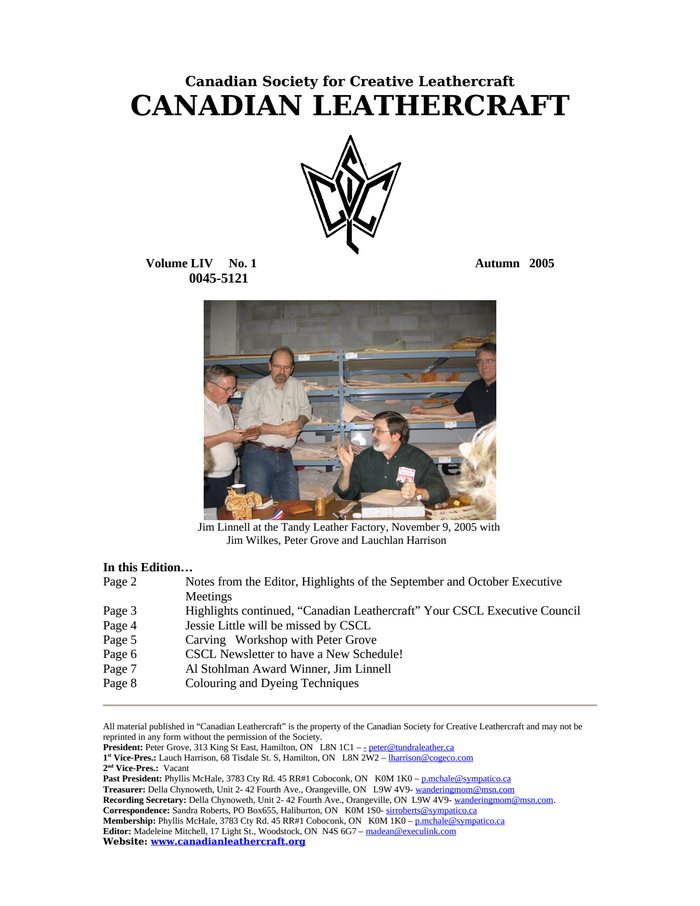 Canadian Leathercraft – Fall 2005 – Newsletter by CSCL — cover of the original newsletter