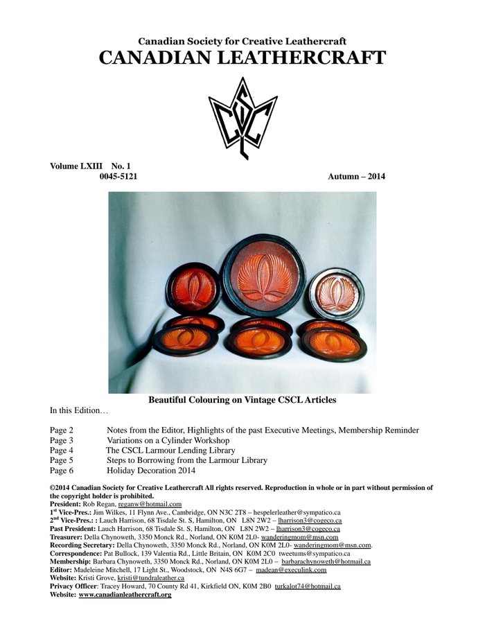 Canadian Leathercraft – Fall 2014 – Newsletter by CSCL — cover of the original newsletter