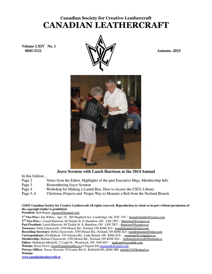 Canadian Leathercraft – Fall 2015 – Newsletter by CSCL — cover of the original newsletter