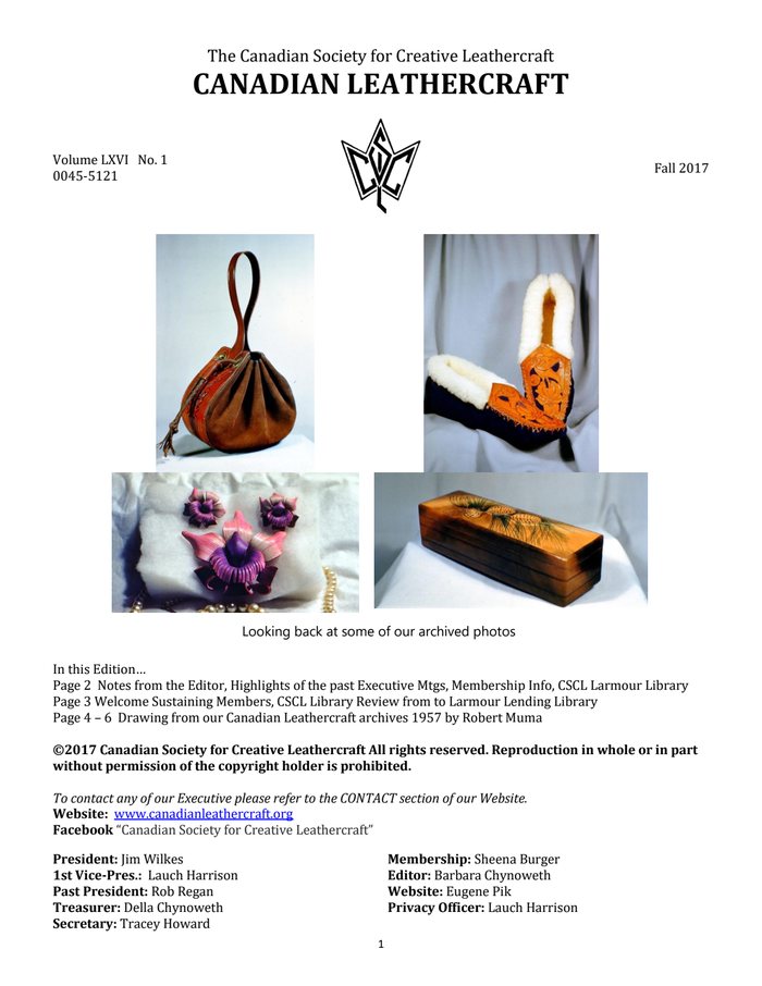 Canadian Leathercraft – Fall 2017 – Newsletter by CSCL — cover of the original newsletter