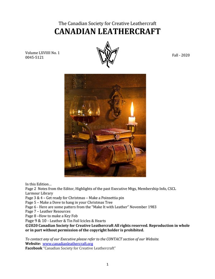 Canadian Leathercraft – Fall 2020 – Newsletter by CSCL — cover of the original newsletter