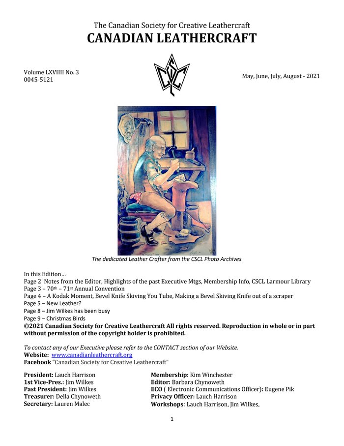 Canadian Leathercraft – May, June, July, August – 2021 – Newsletter by CSCL — cover of the original newsletter