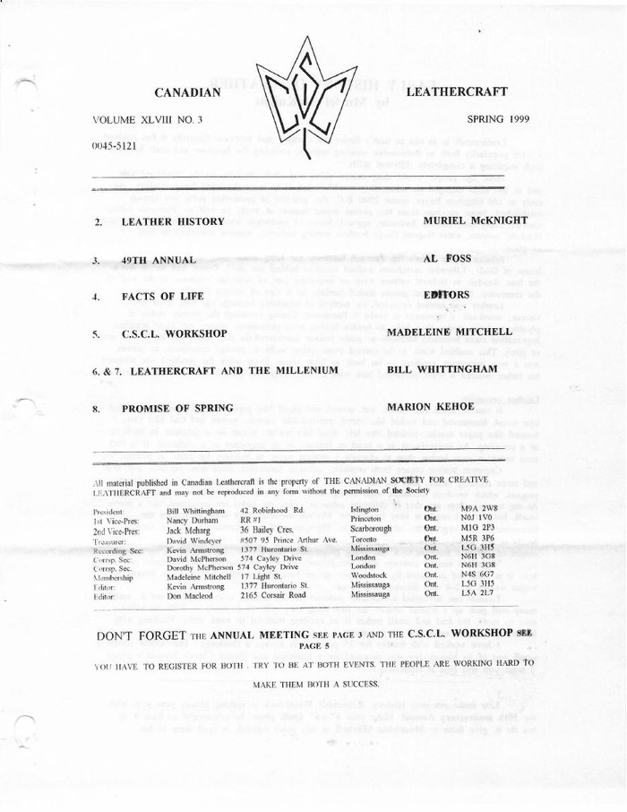 Canadian Leathercraft – Spring 1999 – Newsletter by CSCL — lead photograph