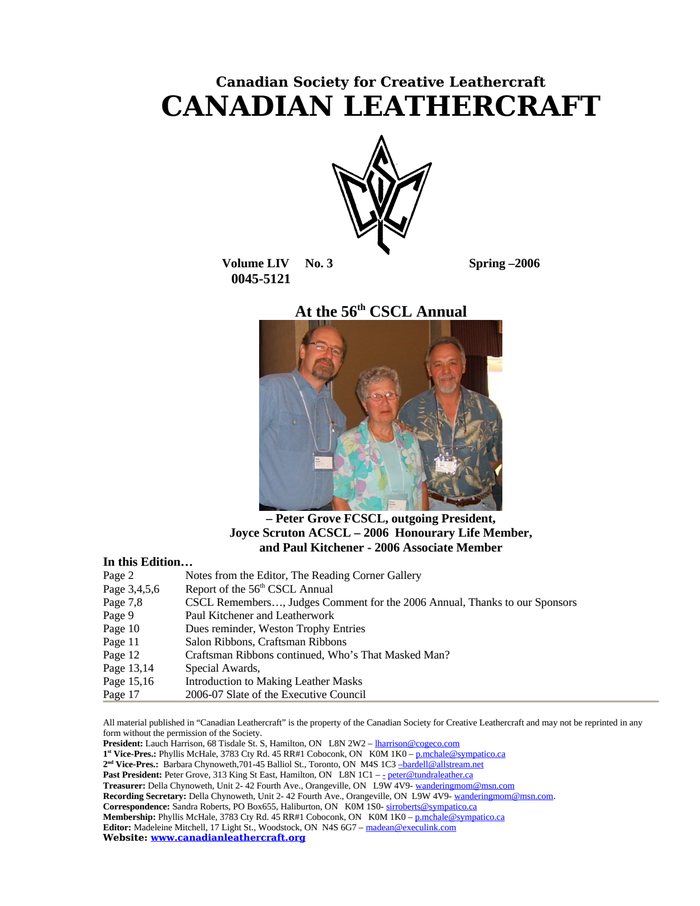 Canadian Leathercraft – Spring 2006 – Newsletter by CSCL — cover of the original newsletter
