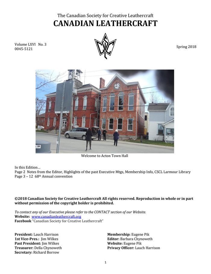 Canadian Leathercraft – Spring 2018 – Newsletter by CSCL — cover of the original newsletter