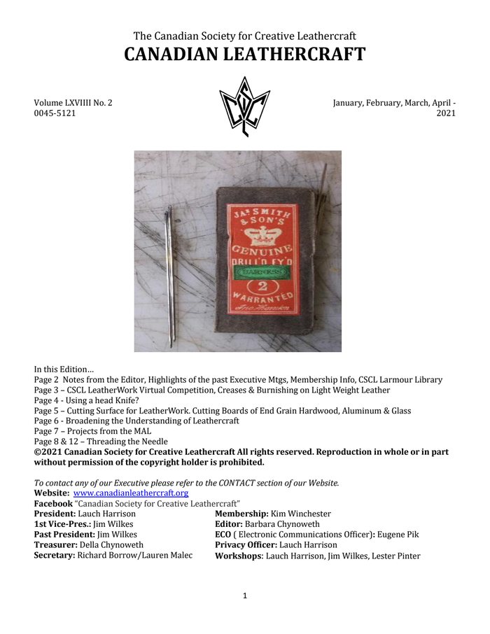 Canadian Leathercrafter – January, February, March, April – 2021 – Newsletter by CSCL — cover of the original newsletter