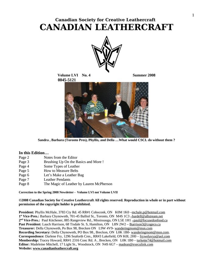 Canadian Leathercraft – Summer 2008 – Newsletter by CSCL — cover of the original newsletter