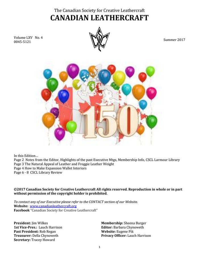 Canadian Leathercraft – Summer 2017 – Newsletter by CSCL — cover of the original newsletter