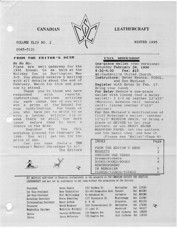 Canadian Leathercraft – Winter 1995 – Newsletter by CSCL — lead photograph