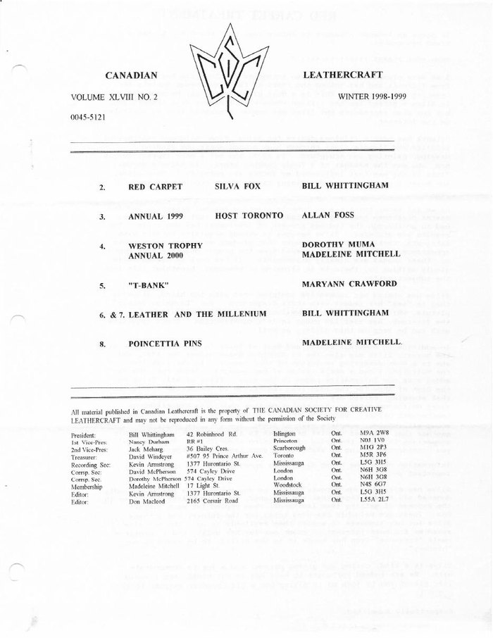 Canadian Leathercraft – Winter 1998-1999 – Newsletter by CSCL — lead photograph