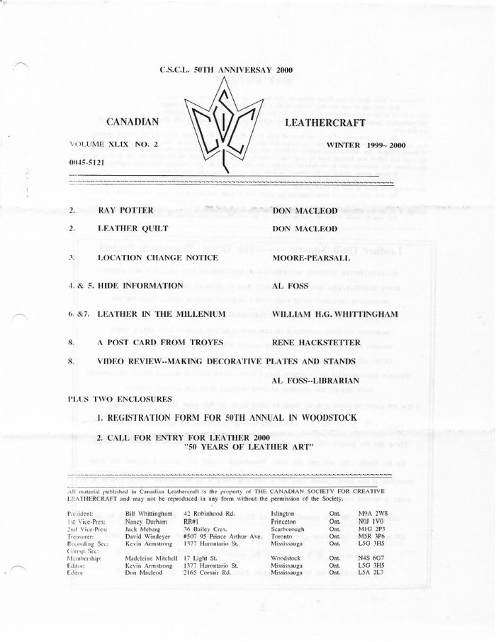 Canadian Leathercraft – Winter 1999-2000 – Newsletter by CSCL — lead photograph