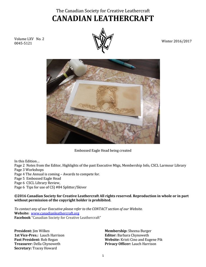 Canadian Leathercraft – Winter 2016-2017 – Newsletter by CSCL — cover of the original newsletter