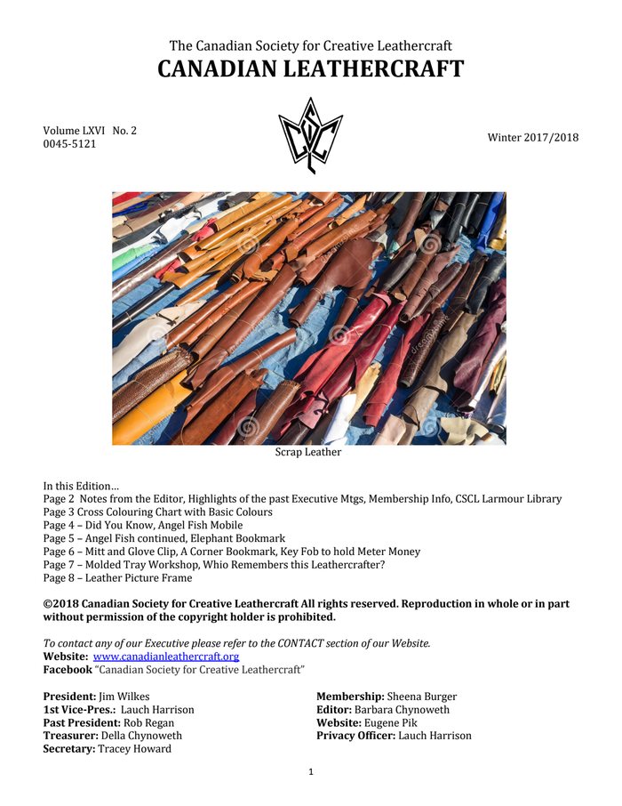 Canadian Leathercraft – Winter 2017-2018 – Newsletter by CSCL — cover of the original newsletter