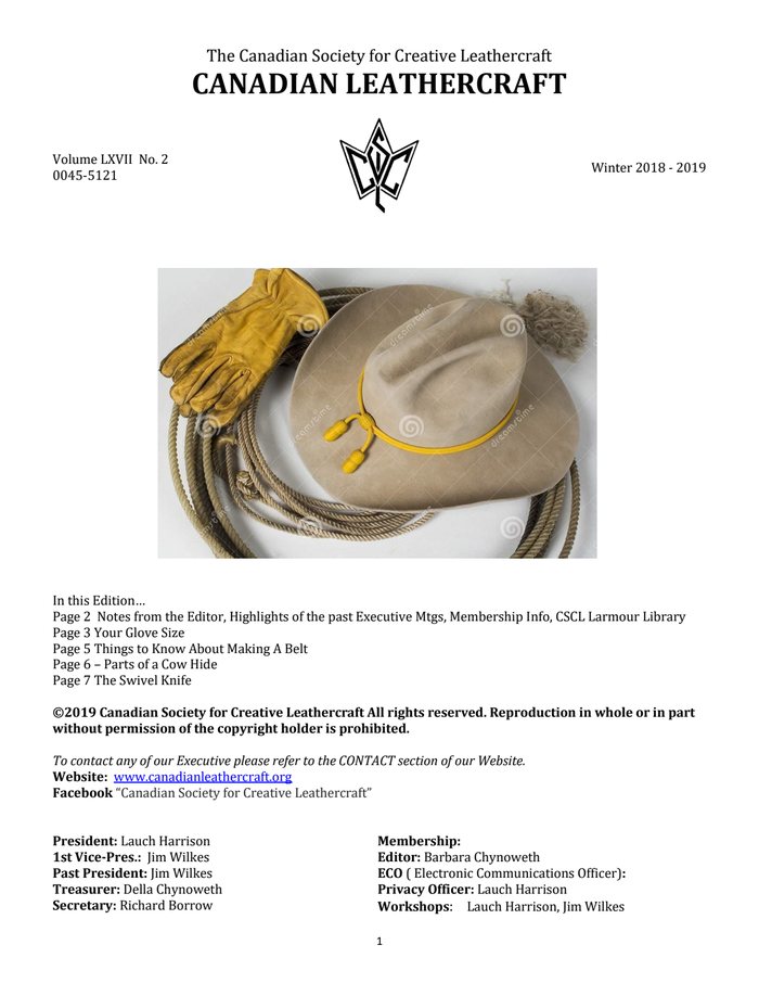 Canadian Leathercraft – Winter 2018-2019 – Newsletter by CSCL — cover of the original newsletter