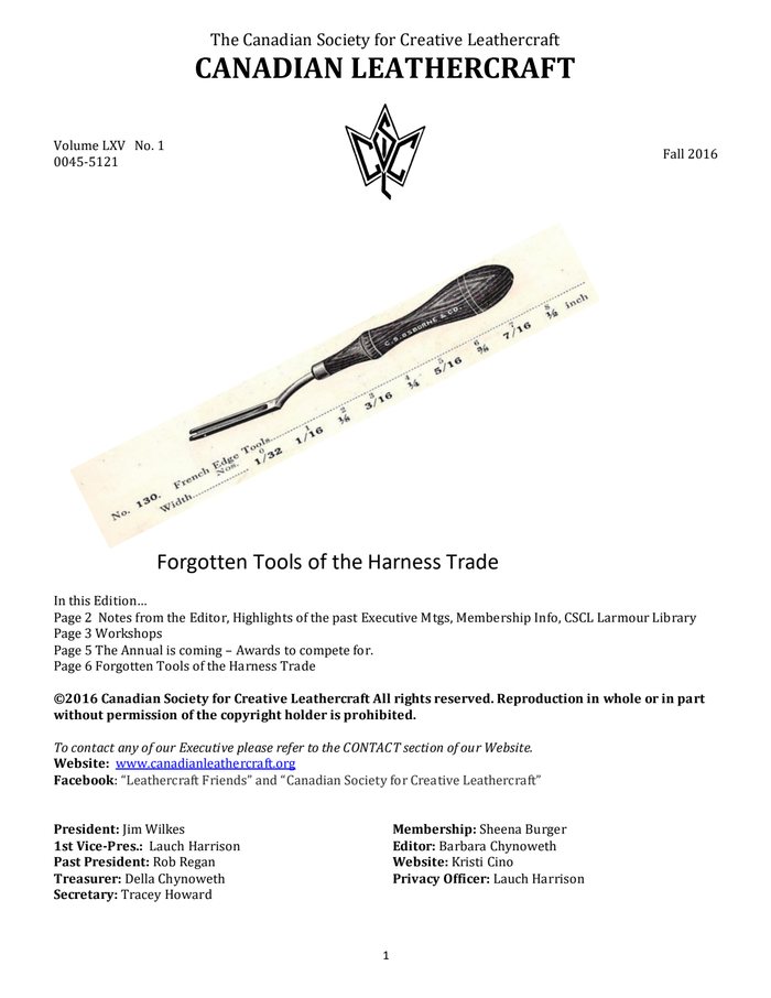 Canadian Leathercrafter – Fall 2016 — cover of the original newsletter