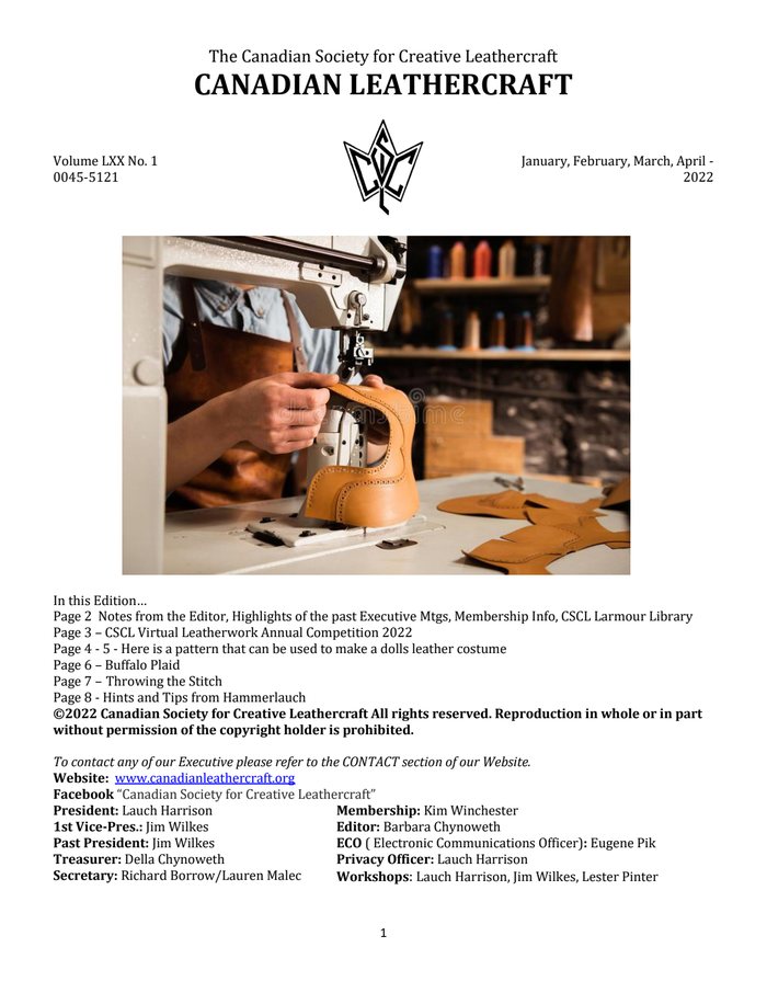 Canadian Leathercrafter J-F-M-A – 2022 – Newsletter by CSCL — cover of the original newsletter