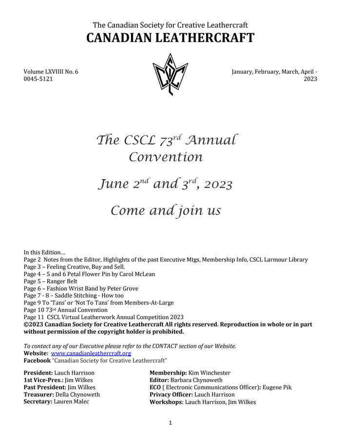 Canadian Leathercrafter – January, February, March, April 2023 – Newsletter by CSCL — cover of the original newsletter