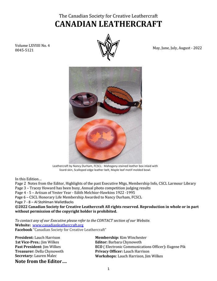 Canadian Leathercrafter M-J-J-A – 2022 – Newsletter by CSCL — cover of the original newsletter
