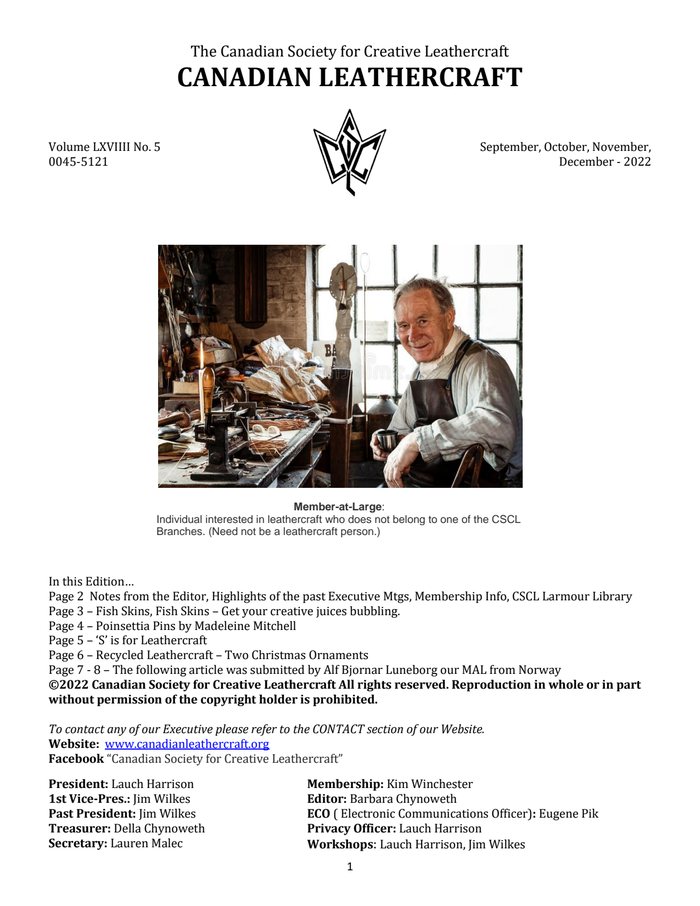 Canadian Leathercrafter September, October, November, December – 2022 – Newsletter by CSCL — cover of the original newsletter