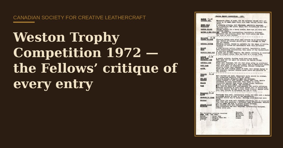 Weston Trophy Competition 1972 -- the Fellows' critique of every entry, with the typed sheet itself shown small beside the title