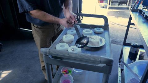 Moulds on the trolley, ready for the pour