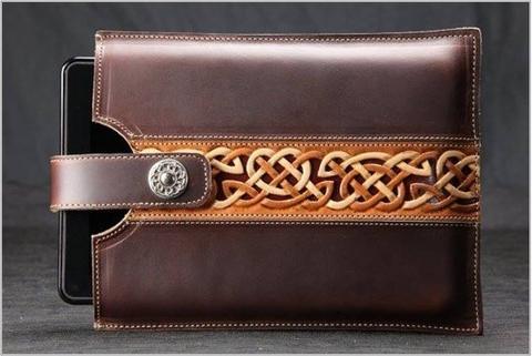 The sample tablet case with a carved Celtic-knot band, posted before the workshop, January 2018