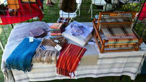 Woven work on a neighbouring stand