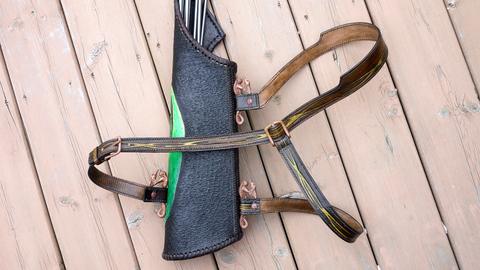 Back Quiver - leather carving and tooling, pewter casting, copper electroplating — photograph 75