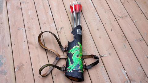 Back Quiver - leather carving and tooling, pewter casting, copper electroplating — photograph 90
