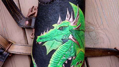 Back Quiver - leather carving and tooling, pewter casting, copper electroplating — photograph 93