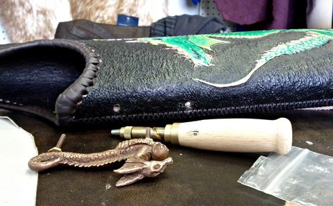 Back Quiver - leather carving and tooling, pewter casting, copper electroplating — photograph 102