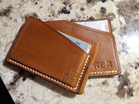 A card and money holder with hand stitching, by a Hamilton Leather Guild member, September 2013