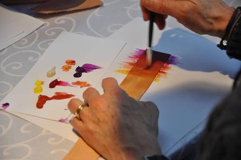 “A Spot of Colour”: trying paints on leather at the 2014 Annual