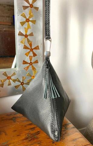 A triangle purse, 10 by 10 by 10 inches, made by Sandra Willert, February 2017