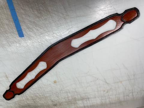 Made to measure contoured guitar strap with inlayed panels by Bob Richardson — photograph 3