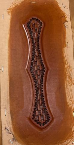 Made to measure contoured guitar strap with inlayed panels by Bob Richardson — photograph 6