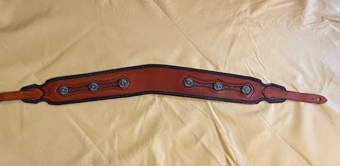 Made to measure contoured guitar strap with inlayed panels by Bob Richardson — photograph 13