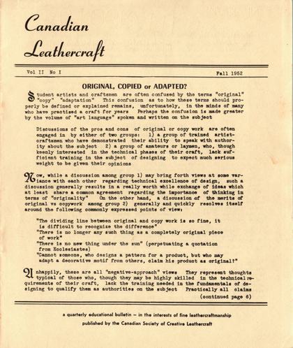 Fall 1952 · Volume 2, No. 1 — cover of the original newsletter