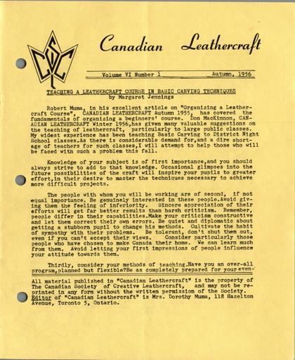 Autumn 1956 · Volume 6, No. 1 — cover of the original newsletter