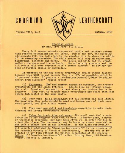 Autumn 1958 · Volume 8, No. 1 — cover of the original newsletter