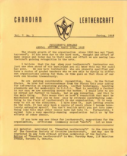 Spring 1958 · Volume 7, No. 3 — cover of the original newsletter