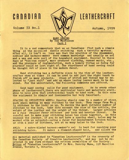 Autumn 1959 · Volume 9, No. 1 — cover of the original newsletter