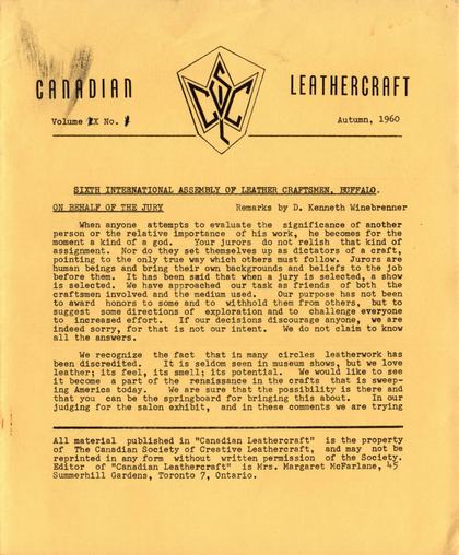 Autumn 1960 · Volume 10, No. 1 — cover of the original newsletter